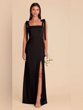 Birdy Grey Alex Bridal Prom Maxi Dress In Matte Black Satin NWT Size XL 10-12